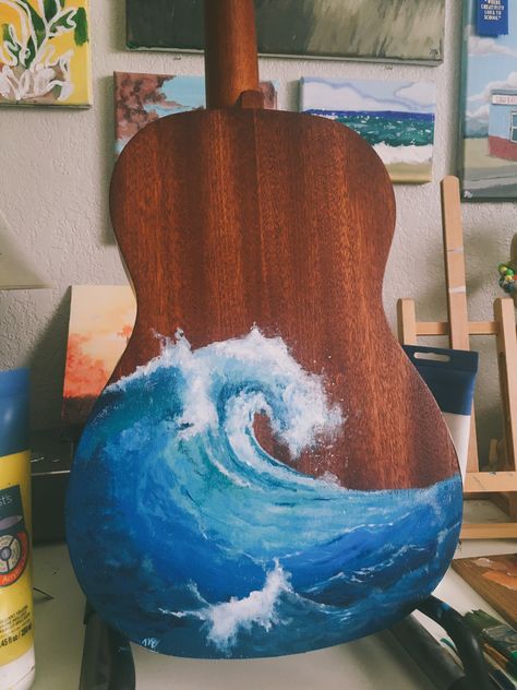 Painting Ideas On Ukulele, Diy Ukulele Paint Ideas, Painting Ukulele, Paint Ukulele, Ukelele Painted Aesthetic, Ukulele Painting, Ukulele Aesthetic, Arte Do Ukulele, Ukelele Painted