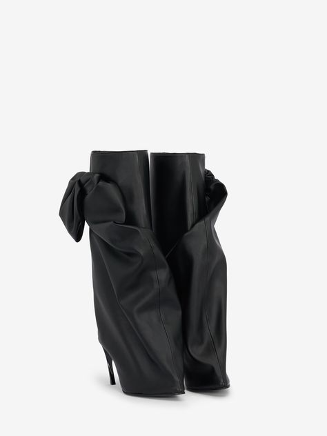 Armadillo Bow Boot in Black | Alexander McQueen GB Black Alexander Mcqueen, Bow Boots, Teyana Taylor, Faux Leather Boots, Iconic Fashion, Cardi B, Black Faux Leather, Rihanna, Fashion Designer