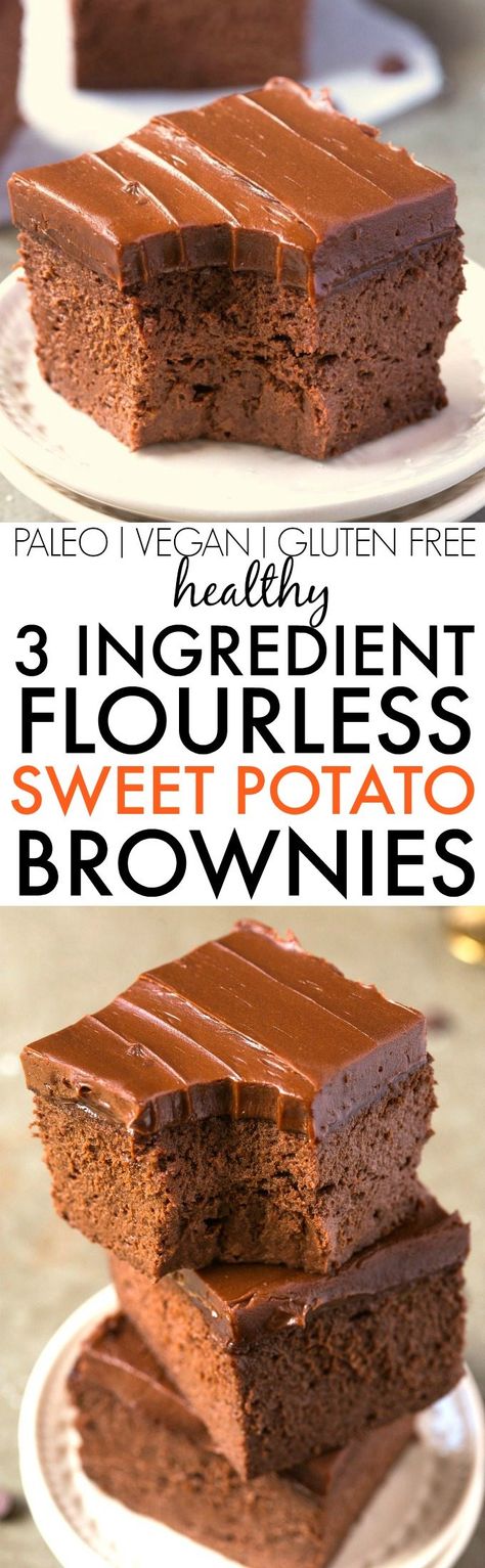 Healthy 3 Ingredient FLOURLESS Sweet Potato Brownies- SO easy, simple and fudgy- NO butter, NO flour, NO sugar and NO oil needed at all! {vegan, gluten free, paleo recipe}- thebigmansworld.com Healthy Vegan Dessert, Potato Brownies, Flourless Brownies, Pumpkin Brownies, Sweet Potato Brownies, Paleo Recipe, Low Carb Dessert, Keto Brownies, Keto Cheesecake