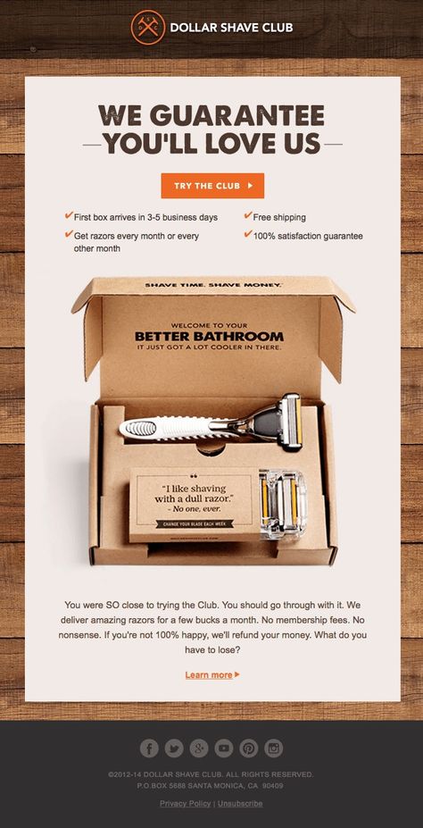 Abandoned Cart Emails in 2019 (Strategic Tips + Examples) Newsletter Examples, Email Marketing Design Inspiration, Dollar Shave Club, Email Blast, Email Template Design, Email Design Inspiration, Email Marketing Template, Email Newsletter Design, Email Marketing Design