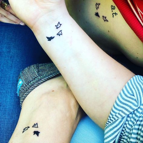 Three Small Tattoos, Brother Sister Mom Tattoo, Tattoos For Triplets, Three Generation Tattoo, Sister Tattoos For Three, Triple Matching Tattoos, Triplet Tattoos Ideas, Three Sisters Tattoo, Triplet Tattoos