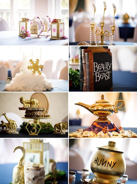 Disney Bridal Shower Ideas, Lion King Wedding, Disney Princess Centerpieces, Disney Wedding Decorations, Disney Centerpieces, Aladdin Wedding, Disney Wedding Centerpieces, Disney Prom, Table Centerpiece Ideas