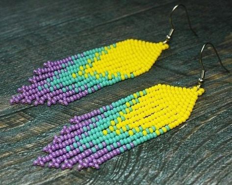 https://www.etsy.com/in-en/shop/jackmankarry?ref=seller-platform-mcnav Turquoise Statement Earrings, Seed Beads Earrings, Beadwork Earrings, Multicolor Jewelry, Multicolor Earrings, Beaded Earrings Patterns, Long Beaded Necklace, Seed Bead Necklace, Beaded Dangle Earrings