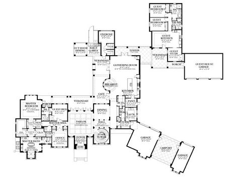 1st Floor Plan, 064H-0093 Multigenerational House Plans, Multigenerational House, Bathrooms Luxury, Luxury Plan, Mediterranean Style House Plans, Mansion Floor Plan, Bedroom Floor Plans, Luxury House Plans, Ranch House Plans