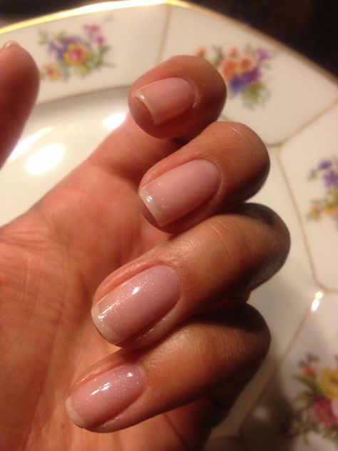 Shellac gel manicure. Clearly pink with grapefruit sparkle. Clear Gel Manicure Natural, Short Fingernails Natural, Natural Nails Manicure Polish, Clear Shellac Nails, Clear Gel Nails Natural Short, Super Short Gel Nails Natural, Clear Gel Manicure, Shellac Nail Polish Colors, Pink Shellac Nails