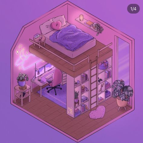 Animated Room Aesthetic, Isometric Rooms Illustration, Sims 4 Aesthetic Bedroom, Sims 4 Aesthetic House, Artsy Bedroom Aesthetic, Room Animation, Isometric Rooms, Artsy Bedroom, Isometric Room