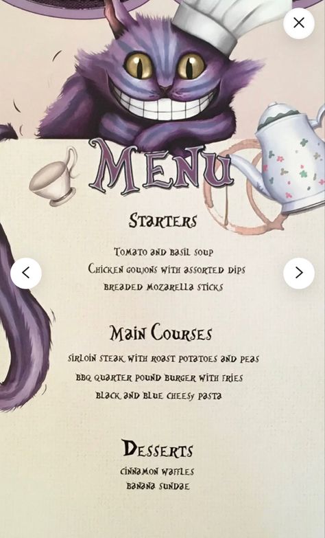 Alice In Wonderland Movie Night, Alice In Wonderland Menu Ideas, Alice In Wonderland Menu Food, Disney Dinner And Movie Night Alice In Wonderland, Cinderella Dinner And A Movie, Alice In Wonderland Infographic, Alice In Wonderland Food, Movie Night Dinner, Quince Themes