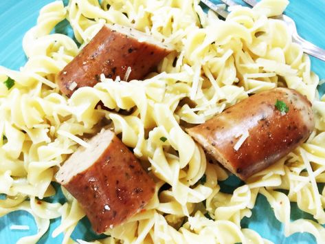 Smoked Sausage with Herb Egg Noodles are a fast and yummy way to get dinner on the table even when you feel too tired to cook. Smoked Sausage And Egg Noodles, Egg Noodles And Sausage, Noodles And Sausage, Recipes With Egg Noodles, Sausage Dinners, Egg Noodles Recipe, Honey Buzzard, Smoked Sausages, Egg Noodle Recipes