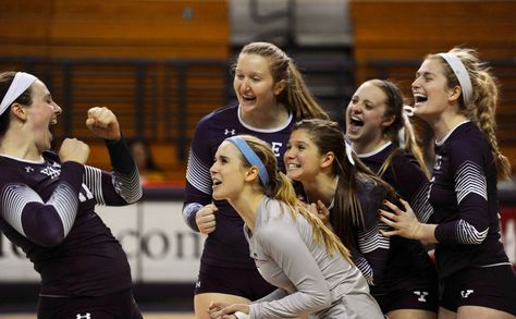 Very happy Yale volleyball players (from left, Brittani Steinberg, Tori Shepherd, Luci Tashman, Gray Malias, Kelsey Crawford, Kaitlyn Gibbons) celebrate after defeating Penn. — at Yale University (© Michael Maher). Yale Volleyball, Yale University, Volleyball Players, Very Happy, Great Photos, Volleyball, Academic Dress, University, Couple Photos