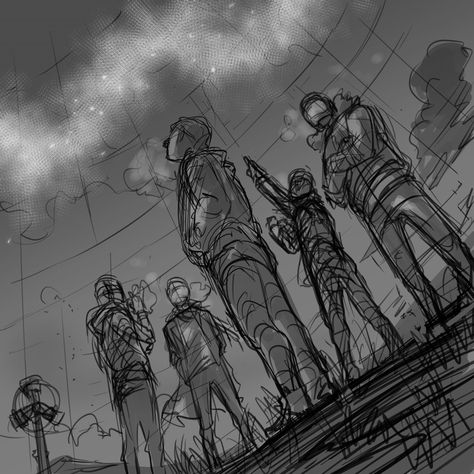 Perspective Drawing People From Below, Cool Poses Drawing Perspective, Unique Perspective Drawing, Perspective In Comics, Character Looking Up Perspective, Art With Perspective, Human Perspective Drawing Pose, Anime Looking Up Perspective, Group Perspective Reference