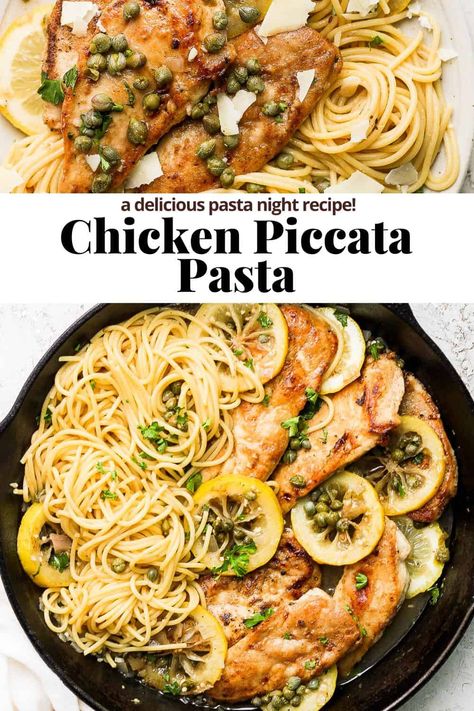 Chicken Piccata Over Pasta, Creamy Chicken Piccata Pasta, Chicken Piccata With Lemon Sauce Pasta, Dinner Recipe For Hosting, Chicken Picatta With Pasta, Chicken Piccata Tortellini, Chicken Piccata With Spaghetti, Chicken Pacata Recipes, Chicken Piccata And Pasta