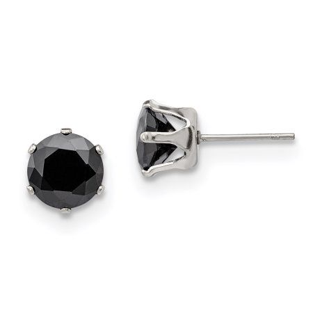 Primal Steel Stainless Steel Polished 8mm Black Round CZ Stud Post Earrings Stainless Steel Earrings Studs, Men's Earrings, Stitch Clothes, Free Movement, Stainless Steel Polish, Steel Earrings, Cz Stud Earrings, Earring Type, White Earrings