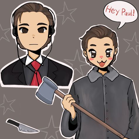 Patrick Bateman Illustration, Patrick Bateman With Anime, Patrick Bateman Fanart Cute, Kawaii Patrick Bateman, American Pshyco Fanart, American Physco Fanart, Norman Bates Fanart, Patrick Bateman Fanart, American Physco