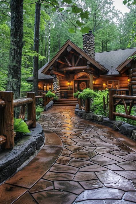 Log Cabin Landscaping Ideas, Cabin Landscaping Ideas Woods, Cabin Landscaping Ideas, Forest Landscaping, Lodge Interior Design, Cabin Landscaping, Beautiful Cabins, Cabin Living, Cabin Lodge