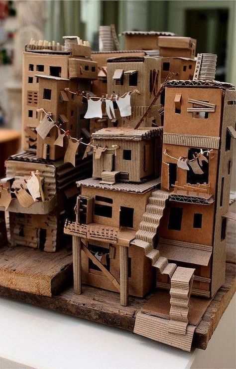 Cardboard Apartment Building, Cardboard Project Ideas, Cardboard Bedroom, House From Cardboard, Cardboard Models, House Sculpture, Cardboard Houses, Cardboard Model, Steampunk House