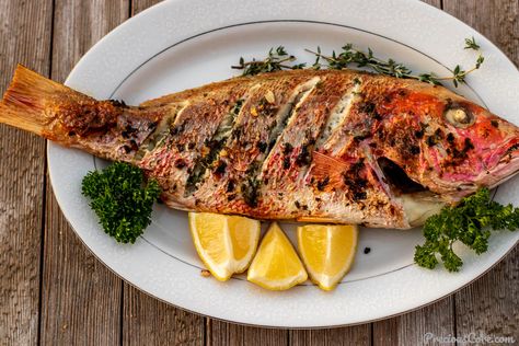 Grilled Whole Red Snapper (Oven Grilled) | Precious Core Whole Red Snapper Recipes, Ways To Cook Tilapia, Whole Red Snapper, Grilled Red Snapper, Red Snapper Recipes, Whole Fish Recipes, Snapper Recipes, Snapper Fish, Spaghetti Salad