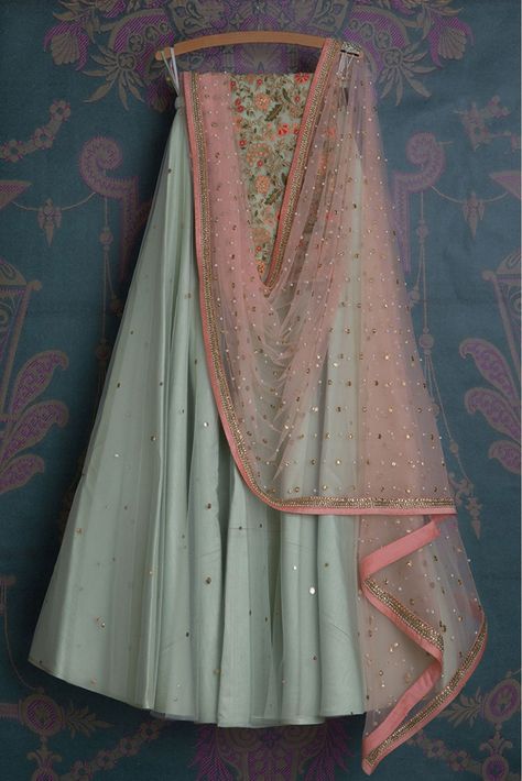 Baby Pink Lehenga Combination, Skirt Indian Outfit, Baby Pink Lehenga, Mirror Dupatta, Light Blue Lehenga, Lehnga Dress, Designer Bridal Lehenga, Indian Bridal Lehenga, Blue Lehenga