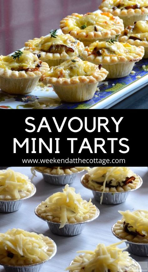 Frozen mini tart shells, sliced roast beef, cream cheese, mushrooms and Gruyère, these easy appetizers are perfect for a party or game day. This recipe yields 12 tarts, perfect for parties of six or less.  Easy Appetizer Recipe | Easy Hors D'ouvres #gamedayfood #fingerfoods #minitarts #dinnerpartyrecipes #holidayrecipes #superbowlrecipes #weekendatthecottage Tarts Mini Savory, Savory Tart Shell Recipe, Mini Tart Appetizers, Frozen Tart Shell Recipes, Tart Shell Appetizers, Hors De Ouvres, Savoury Tarts Recipes, Chicken Tart Recipes, Mini Tart Shells Recipe