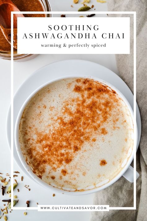 Stress-soothing Instant Ashwagandha Chai Electuary - Cultivate & Savor Ashwagandha Recipes, Ayurvedic Drinks, Coconut Milk Drink, Ayurvedic Tea, Hot Drinks Recipes, Tea Drink Recipes, Ayurvedic Recipes, Coffee World, Morning Drinks