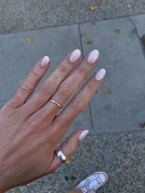 Light Pink With White Chrome Nails, Short Ish Nails, Rounded Chrome Nails, Light Pink White Chrome Nails, Short Round White Chrome Nails, Rounded Dip Powder Nails, Milky Pink Nails Short, Short White Pink Nails, Light Pink Engagement Nails