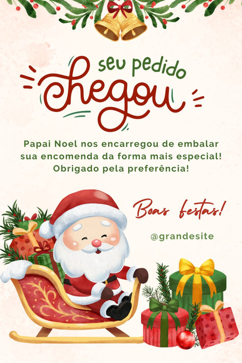 baixe gratuitamente este cartão de entrega de pedido natalino e surpreenda seus clientes. #cartao#natal#natalino#pedido#vendas#lojaonline#loja#fimdeano#boasfestas#feliznatal#dezembro#gratis#canva