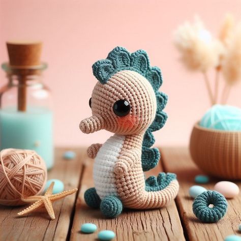 Crochet Amigurumi Sea Creatures, Amigurumi Ocean Animals, Crochet Seahorse Free Pattern, Seahorse Amigurumi Free Pattern, Crochet Amigurumi Seahorse, Crochet Skull Patterns, Crochet Skull, Crochet Butterfly, Crochet Amigurumi Free Patterns