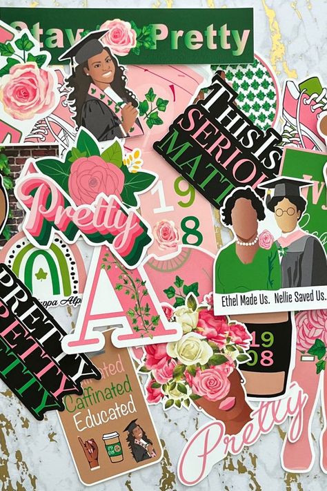 Pink and green stickers for Alpha Kappa Alpha members Aka Stickers, Alpha Kappa Alpha Crafts, Alpha Kappa Alpha Graduate Chapter, Alpha Kappa Alpha Founders, Aka Sorority Svg, Aka Founders, Aka Paraphernalia Sweatshirts & Hoodies, Aka Sweatshirts & Hoodies, Aka Apparel