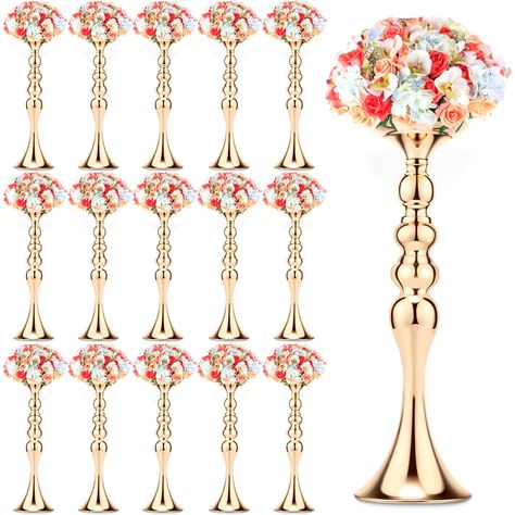 PRICES MAY VARY. Package Content: you will receive 16 pieces gold metal flower arrangements stand, the height is about 16.9 inches/ 43 cm, top diameter is about 4.9 inches/ 12.5 cm; Bottom diameter is about 5.1 inches/ 13 cm; Enough quantity for your use, it is your ideal wedding table centerpieces Quality and Safe Material: our gold vase centerpiece is made of quality iron material, with elegant gold plating on the surface; Metal texture and classic in surface, elegant and stable, and can be ap Tall Table Decor, Gold Vase Centerpieces, Centerpiece Stand, Sweet 16 Centerpieces, Party Hotel, Vase Centerpiece, Metal Wedding, Gold Vase, Flower Centerpiece