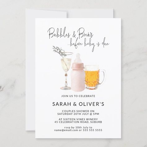 Bubbles & Brews Before Baby Pink Couples Shower  Invitation  Zazzle Unique Baby Shower Themes, Couples Shower Invitation, Couples Baby Shower Invitations, Baby Shower Invites Neutral, Sprinkle Shower, Couples Baby Showers, Sprinkle Baby Shower, Couples Shower Invitations, Twins Baby Shower