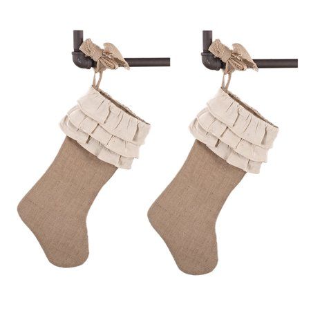 Fennco Styles Sidonia Cotton and Jute Ruffled Holiday Decor Christmas Tree Skirt (13"x19" Stocking-2 Pack) - Walmart.com Christmas Stocking Tutorial, Rustic Christmas Stocking, Farmhouse Christmas Stockings, Jute Design, Burlap Christmas Stockings, Burlap Stockings, Christmas Stocking Holders, Burlap Christmas, Ruffle Design