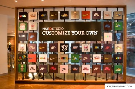 nike Interactive Retail Display, Interactive Display Exhibition, Exhibition Wall Text Design, Exhibition Display Wall, Exhibition Title Wall, T Shirt Store, Google Store, Donor Wall, History Wall