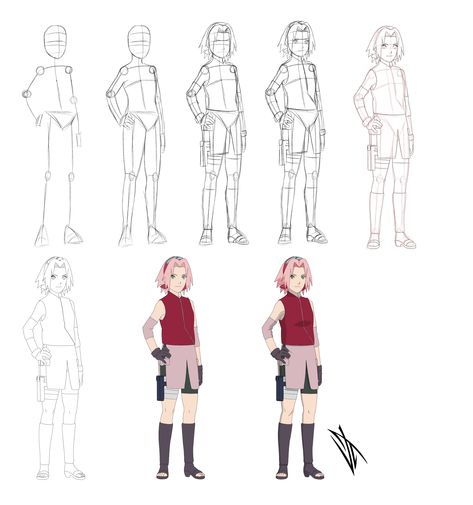 Step by step: Haruno Sakura by Johnny-Wolf on DeviantArt Max Drawing, Naruto Drawings Easy, Character Design Tutorial, Manga Poses, Masashi Kishimoto, Drawing Tutorial Face, Naruto Sketch, Character Model, Naruto Drawings