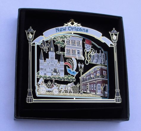 New Orleans Ornament State Souvenir Brass Black Leatherette Gift Box >>> Continue to the product at the image link. (This is an affiliate link) #christmashomedecor Box City, New Orleans Christmas, Brass Ornament, St Louis Cathedral, Jackson Square, Brass Ornaments, Horse And Buggy, Gas Lanterns, The French Quarter