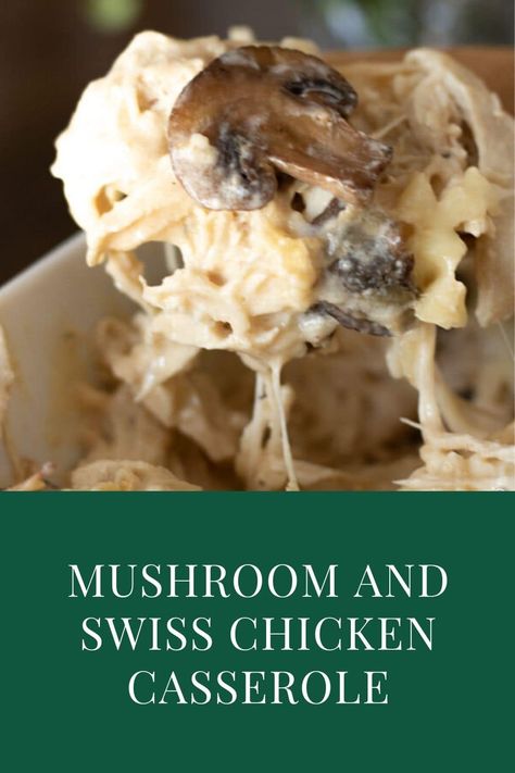 Mushroom and Swiss Chicken Casserole is a delicious spin on a classic casserole. Taking sautéed mushrooms and pairing them with Swiss cheeses breathes new life into this staple casserole recipe. Swiss Cheese Recipes Main Dishes, Chicken Cheese Rice Casserole, Mushroom Swiss Chicken, Swiss Chicken Casserole, Swiss Cheese Recipes, Mushroom And Swiss, Chicken Mushroom Casserole, Swiss Chicken, Favorite Casserole Recipes