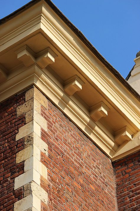 Modillion eaves cornice and stone quoins at Ham House (1672-74) | Flickr - Photo Sharing! Quoins Architecture, House Eaves, Catherine Of Braganza, Ham House, Roof Cap, Empty House, Cornice Design, Charles I, Building Front