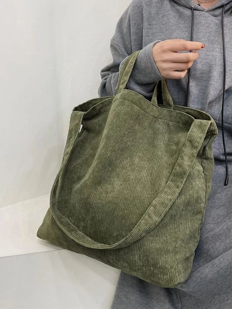 Army Green Bag, Corduroy Bag, Minimalist Tote Bag, Preppy Bags, Minimalist Tote, Green Tote Bag, Style Preppy, Shoulder Tote Bag, Shopper Bag