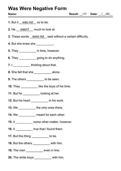 Was Were Negative Exercises - PDF Worksheet 1 Was Were Worksheet, Practice English Grammar, English Grammar Worksheets, English Worksheets For Kids, Improve Your English, Grammar Worksheets, Worksheets For Kids, English Grammar, English Lessons