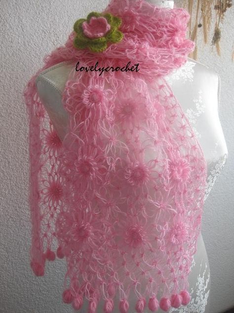 Beautiful  Romantic Angora Rectangle Shawl Beau Crochet, Pink Shawl, Hairpin Lace, Mohair Yarn, Scarf Crochet Pattern, Scarf Pattern, Crochet Scarves, Crochet Accessories, Crochet Shawl