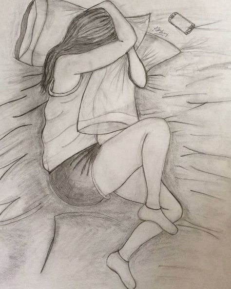 Relationship Drawings, Sleeping Drawing, Pencil Drawing Images, Pencil Drawings Of Girls, Pencil Sketch Images, Easy Love Drawings, Illustration Doodle, Going To Sleep, Girl Drawing Sketches