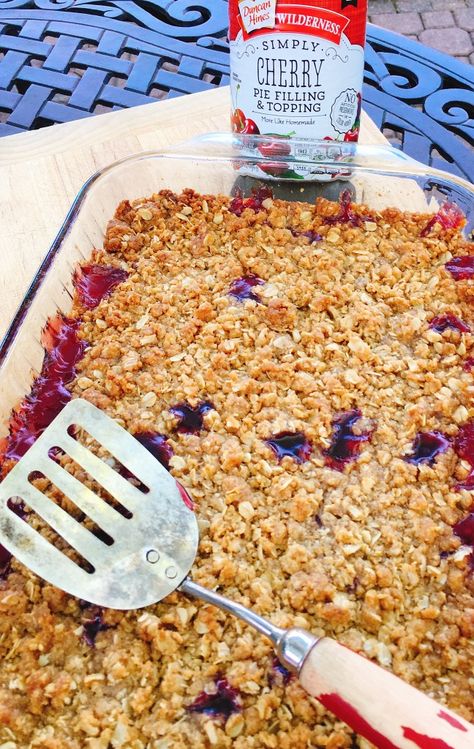 Easy cherry crisp recipe tops canned pie filling with a buttery oatmeal and brown sugar topping. Cherry Oatmeal Crisp, Easy Cherry Crisp, Cherry Crisp Recipe Easy, Canned Pie Filling, Cherry Crisp Recipe, Oatmeal Dessert, Cherry Oatmeal, Oatmeal Crisp, Angel Food Cake Desserts