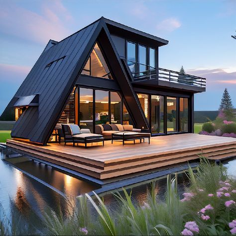 Small A-Frame House Models in Nature Cute A Frame Houses, A Frame Balcony, A Frame With Extension, Steel A Frame House, A Frame Tiny House Floor Plans, Glass A Frame House, Modern A Frame House Plans, A Frame Kit, 3 Bedroom A Frame House