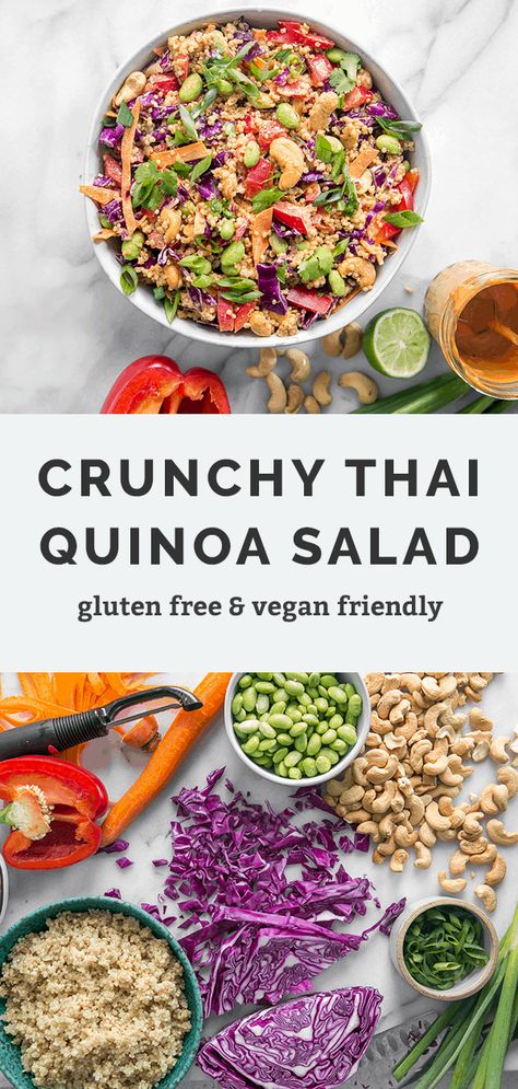 Salad Easy Recipe, Thai Quinoa Salad, Quinoa Salad Recipes Easy, Thai Quinoa, Cashew Curry, Cashew Dressing, Monday Recipes, Chopped Veggies, Corn Chowder Recipe