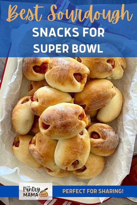 Best sourdough snacks to serve for Super Bowl game day - from sourdough crackers to hearty sourdough pizza rolls all using sourdough starter! Sourdough Snacks, Super Bowl Snack Ideas, Using Sourdough Starter, Baked Brie Cheese, Sourdough Crackers, Super Bowl Game, Ham And Cheese Pinwheels, Pigs In Blankets, Cheese Pinwheels