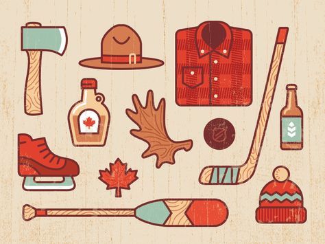 Canada by Andrey Gargul Maple Syrup Illustration, Canadian Illustration, Bullet Journal Canada, Canada Drawing, Canada Illustration, Canada Painting, Canada Day Party, Canada Eh, Dot Journals