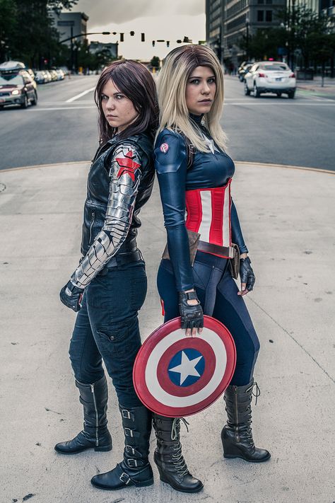 ivynix-photography | COSPLAY Captain America Costume For Women, Winter Soldier And Captain America, Bucky Cosplay, Winter Soldier Costume, Marvel Halloween Costumes, Winter Soldier Cosplay, Captain America Cosplay, Avengers Costumes, Comic Con Costumes