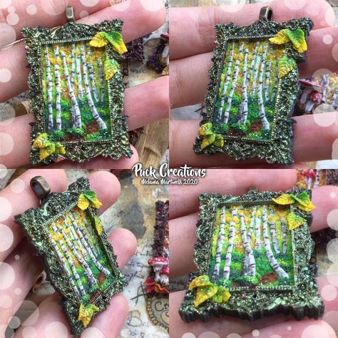 Polymer Clay Landscape, Clay Landscape, Autumn Landscapes, Sculpting Ideas, Clay Painting, Polymer Clay Painting, Map Ideas, Clay Pendants, Light Clay