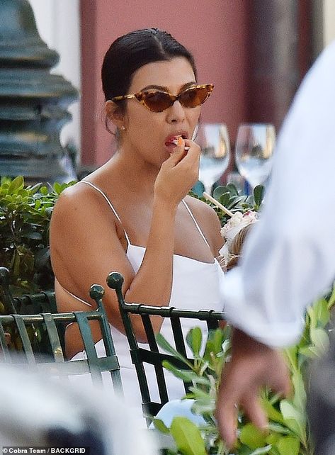 Tucking in: Seemingly taking a break from her healthy eating habits, Kourtney ate ice cream Scott Disick And Kourtney, Nobu Malibu, Portofino Italy, Eye Center, The Fashion Spot, Scott Disick, The Kardashians, Keeping Up With The Kardashians, Kardashian Style