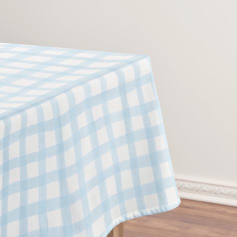 Blue Gingham Tablecloth, Gingham Birthday Party, Blue And White Watercolor, Gingham Tablecloth, Birthday Party Table, White Watercolor, Birthday Party Tables, Baptism Party, Rice Krispie