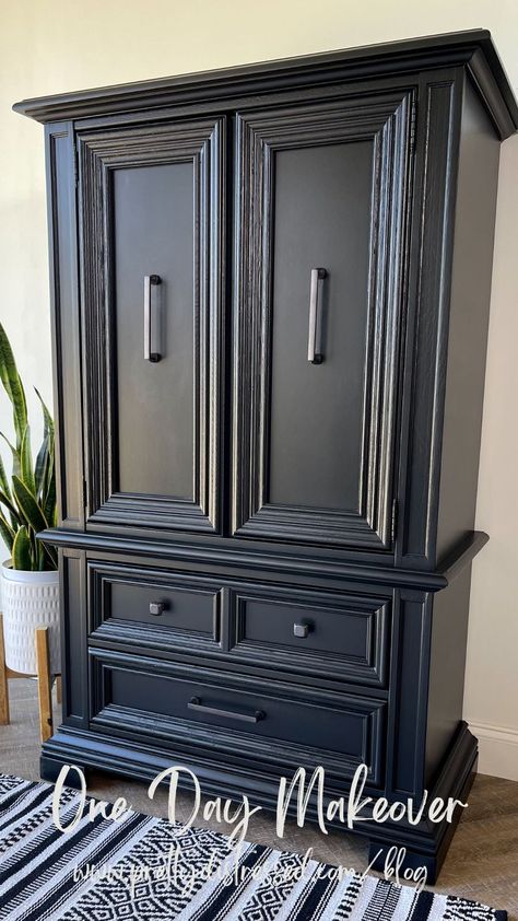 Repaint Armoire Ideas, Update Armoire Furniture Makeover, Old Tv Armoire Makeover, Chalk Painted Armoire Ideas, Computer Armoire Makeover, Painting An Armoire Ideas, Painting Armoire Ideas Diy, Black Armoire Makeover, Flipped Armoire