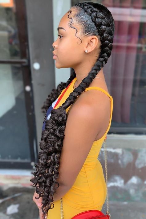 Goddess Cornrows #goddessbraids #braids ? Goddess braids are a nice way to beautify natural hair. Big cornrows updo braided ponytail hairstyles and lots of inspiring ideas for black women are here in our gallery! ? #lovehairstyles #haircolor #hairstyles #braids #goddess #braids Two Goddess Braids, Goddess Braid Ponytail, 2 Braids Hairstyles, Kepang Dua, Braids Goddess, Two Braid Hairstyles, Braids Ideas, Goddess Braids Hairstyles, French Braid Hairstyles